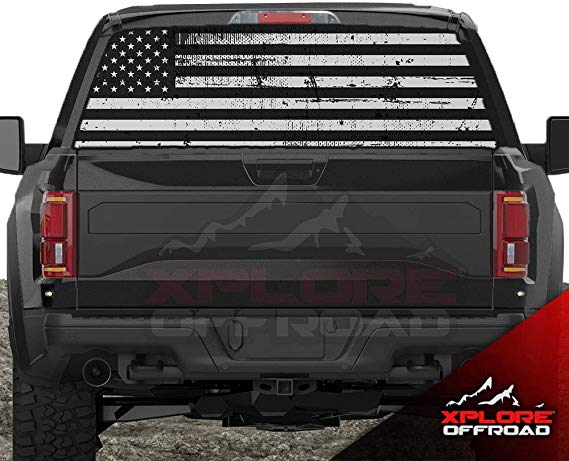 XPLORE OFFROAD - American Flag Rear Window Decals (Distressed Black & White)