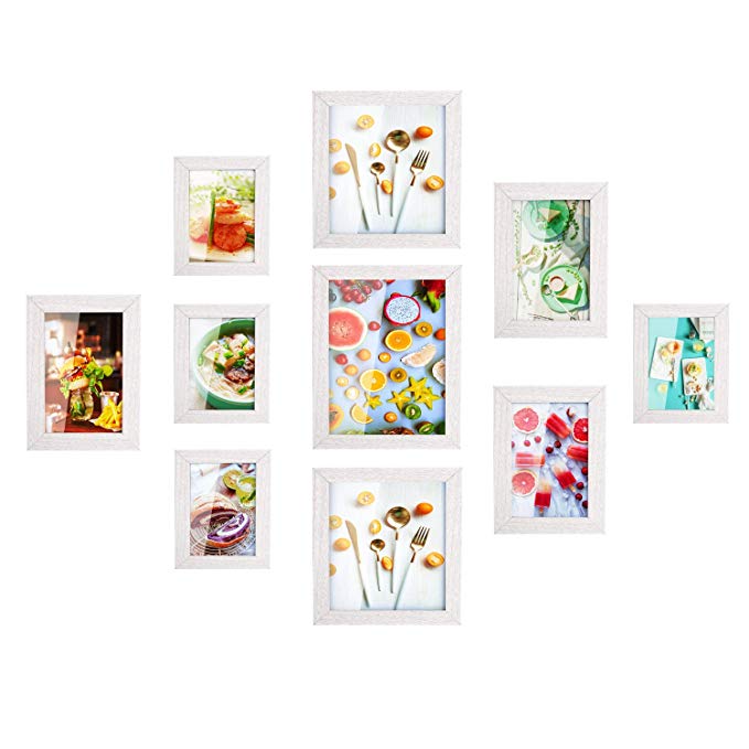 MVPOWER Photo Frame Set,Modern 10-Pack Multi Aperture Picture/Photo Collage Frame Wall Set MDF with Glass Front including Accessories (White)
