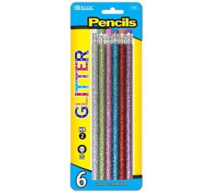 BAZIC Metallic Glitter Wood Pencil w/ Eraser (6/Pack)