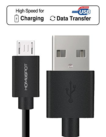 [Quick Charge Supported] HomeSpot Sync & Charge Micro USB to USB Cable - 5" (13cm) Short Charging Cable (High Speed at 480 Mpbs for Android Devices) [1 Pack - Black]