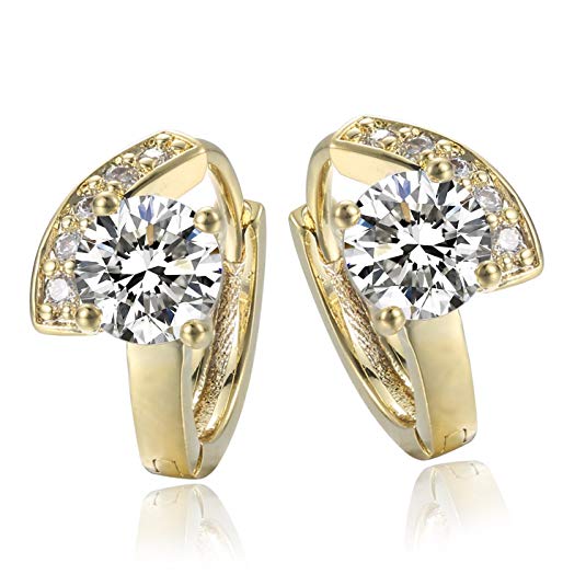 Jonline24h Luxury Girl Ladys Womens Copper Real 18k Yellow Gold Plated Jewelry Zirconia Drop Hoop Huggie Earrings Wedding