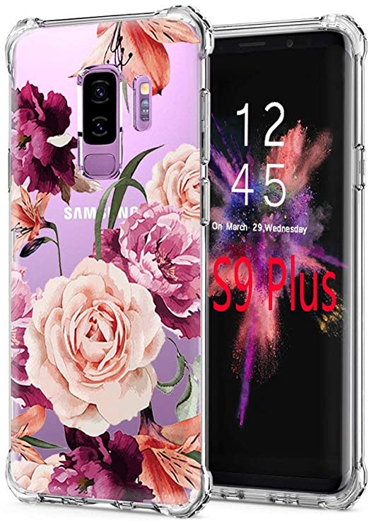 Galaxy S9 Plus Case,Samsung Galaxy S9 Plus Case with Flower,LUOLNH Slim Shockproof Clear Floral Pattern Soft Flexible TPU Back Cover for Samsung Galaxy S9 Plus 2018(Purple)