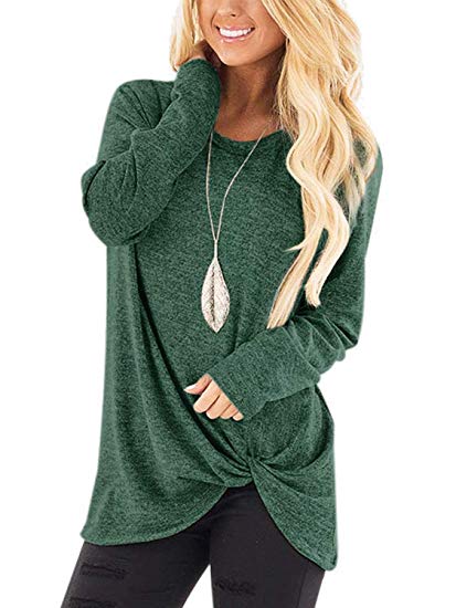 SAMPEEL Women's Casual Solid T Shirts Twist Knot Tunics Tops Blouses