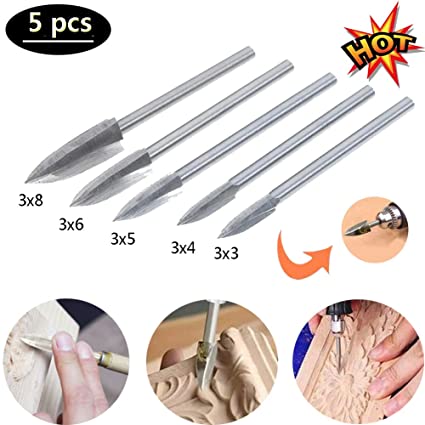 5PCS/Set Wood Carving And Engraving Drill Bit Milling Cutter Root Carving Tools for DIY Woodworking, Carving