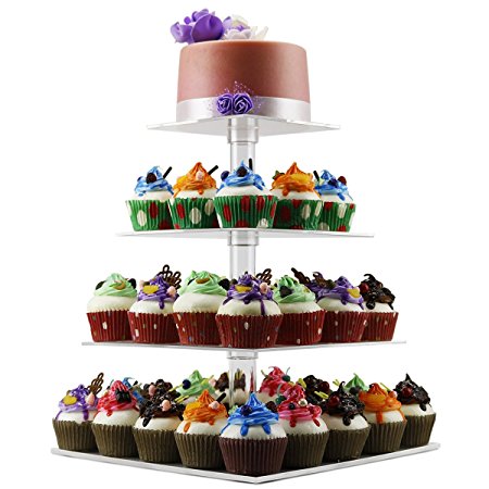 4 Tier Cupcake Stand Cake Dessert Pastry Display Stand Holders Acrylic Square Stacked Party Cupcake Tree Carrier Tiered Wedding Cake Stand Cupcake Tower (4 Tier Square Tube)-DYCacrlic