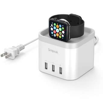 Apple Watch Charger Dock Simpeak 4-port USB Fast Smart Charger for Apple Watch Smartphones Tablets and More