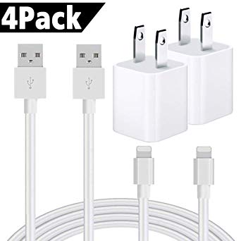 iPhone Charger, MFi Certified 4 Pack Charger Cable and 2 Pack USB Wall Adapter Plug Block Compatible iPhone X/8/8 Plus/7/7 Plus/6/6S/6 Plus/5S/SE/Mini/Air/Max/Cases