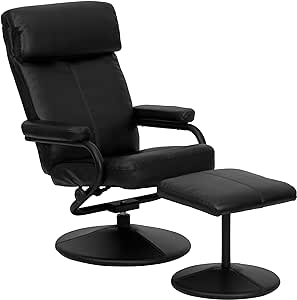 Flash Furniture Jenny Contemporary Multi-Position Headrest Recliner and Ottoman with Wrapped Base in Black LeatherSoft