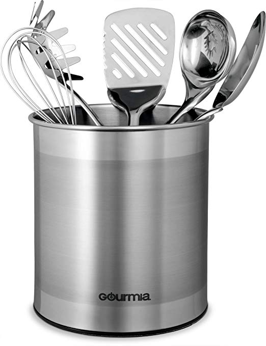 Gourmia GCH9345 Rotating Kitchen Utensil Holder – Spinning Stainless Steel Organizer to Store Cooking and Serving Tools - Dishwasher Safe, Non Slip Bottom – Use as Caddy