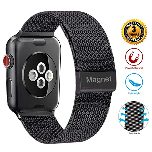 Wristbands Milanese Loop 44mm Watch Series 4 3 2 1, Milanese Loop 42mm Magnet Replacement Men Women, Compatible with Watch Milanese Loop Band Adjustable Stainless Steel Black
