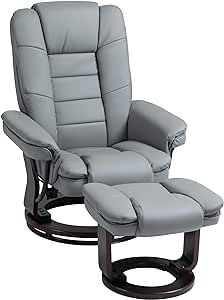 HOMCOM Fauteuil de Relaxation avec Repose-Pied, Dossier inclinable 135° Max., siège pivotant 360°, Assise rembourrée Confort, revêtement synthétique, pour Salon, Chambre, Bureau, Gris