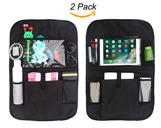 ANLENG Car Auto Back Front Seat Backpack Bag Protectors X-Large Organizer Pockets, Waterproof Seat Kick mat Back Pack 2 Covers with Garbage Bag (Set of 2)