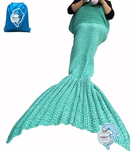 LAGHCAT Mermaid Tail Blanket Knit Crochet and Mermaid Blanket for Adult,Sleeping Blanket (71"x35.5", big-green)