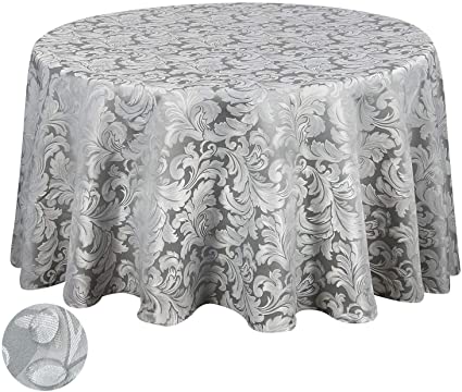 Tektrum Heavy Duty 90 inch Round Damask Jacquard Tablecloth Table Cover - Waterproof/Spill Proof/Stain Resistant/Wrinkle Free - Great for Banquet, Parties, Dinner, Restaurant, Wedding (Silver Gray)