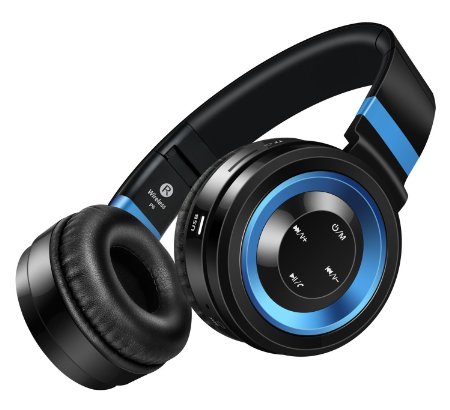 Picun P6 Wireless Bluetooth 4.0 Stereo On-ear Headphones 2016 New Generation, Noise Isolation, Foldable, Creative and Best Bluetooth Headsets On-Ear for Smartphones (iPhone/Samsung)/Laptops/iPod/iPad/PC and most Bluetooth-enabled devices with Micro, In-line Volume Control & Audio Cable, TF Card Support and FM Radio Function (Black/Blue)