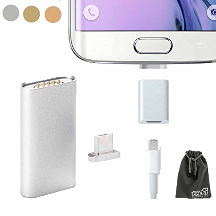 Magnetic Charger Adapter, EEEKit Charging Solution Kit for Samsung /LG /Huawei/HTC/Tablet and Micro USB Device, Premium Magnetic Micro USB Quick Charge Converter Adapter Cable (Silver)