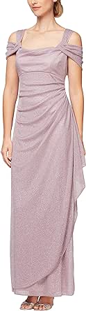 Alex Evenings Women's Long Cold Shoulder Dress (Petite and Regular Sizes)