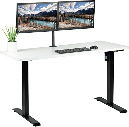 VIVO Electric 60 x 24 inch Stand Up Desk | White Table Top, Black Frame, Height Adjustable Standing Workstation with Simple 2 Button Controller (DESK-KIT-B06W)