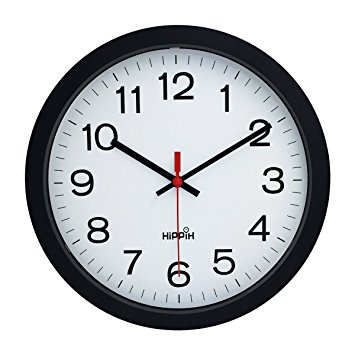 Hippih 12" Silent Quartz Decorative Wall Clock Non-ticking Digital Plastic