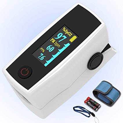 Pulse oximeter fingertip, Portable Blood Oxygen Saturation Monitor for Heart Rate and SpO2 Level, O2 Monitor Finger for Oxygen,Pulse Ox,Oximetro Include Carrying case,Lanyard and Batteries,White
