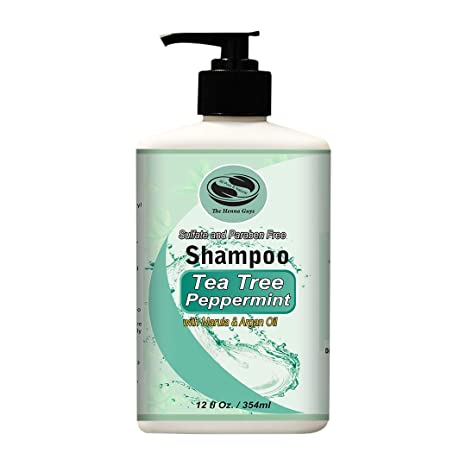 12 fl. Oz Tea Tree & Peppermint Shampoo - Sulfate free, Paraben free - Excellent Daily use Natural Shampoo with Moisturzing Argan and Marula Oil - The Henna Guys