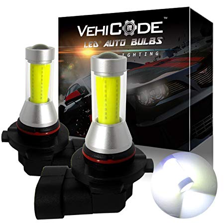 VehiCode Super Bright 2000 Lumens 9006 9006XS HB4 (6000K White) LED Fog Light Bulbs/DRL Conversion Kit - High Power COB - 360 Degree w/Projector Fanless Plug-N-Play Replacement (2 Pack)