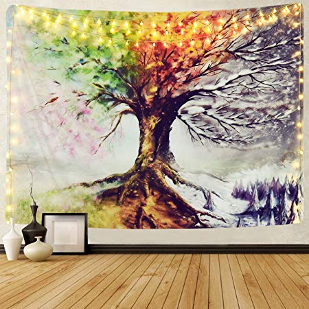 Four Season Tree Tapestry, Snow Forest Nature Tapestry, Spring Summer Autumn Winter Effect Tapestry Wall Hanging for Living Room Bedroom Dorm Room