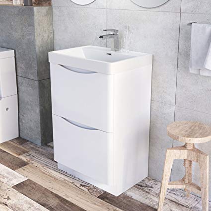 Eaton Gloss White Bathroom Standing Vanity Unit Resin Basin Sink 60cm