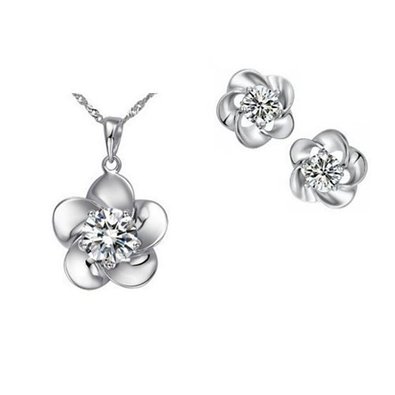 Sterling Silver Austria Crystal Stud Earrings Necklace Cute Plum Blossom Flower Women Fashion Jewelry  gift box
