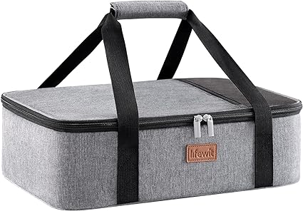 Lifewit Insulated Casserole Carrier for Hot or Cold Food, Casserole Dish with Lid and Carrying Case, Lasagna Holder for Potluck Parties/Picnic/Cookouts, Fits 9"x13" Baking Dish, Grey