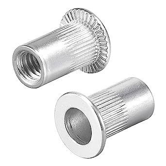 uxcell #8-32 Rivet Nuts Aluminium Alloy Knurled Flat Head Threaded Insert Nut Silver 50pcs