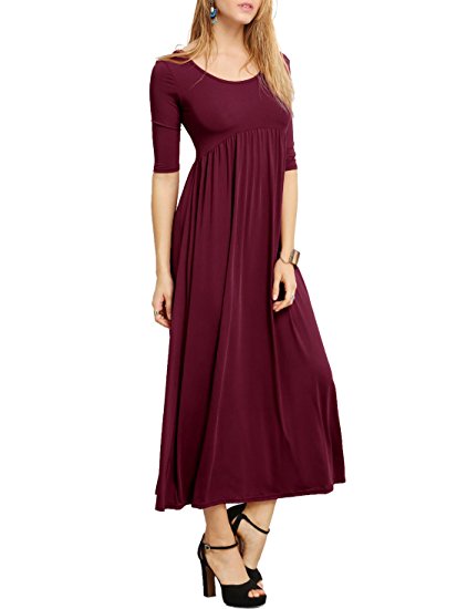 ROMWE Women's Half Sleeve Solid Long Maxi Dress