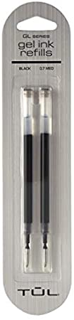 TUL Gel Pen Refills, Medium Point, 0.7 mm, Black Ink, Pack of 2 Refills