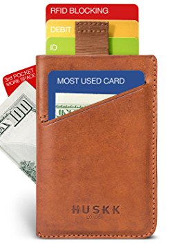 Slim Front Pocket Leather Wallet for Men Card Holder Up to 8 Cards & Cash HUSKK