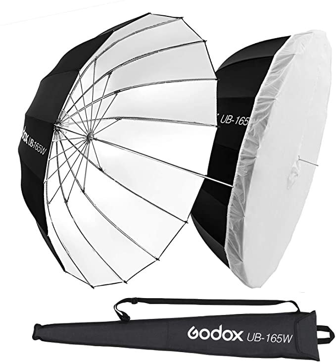 Godox UB-165W 65in 165cm Parabolic Black White Reflective Umbrella Studio Light Umbrella with Black Silver Diffuser Cover Cloth(UB-165W)