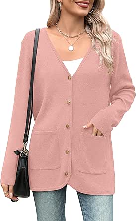 Zeagoo Women's V Neck Button Long Cardigan Sweater Casual 2024 Fall Knit Sweater Blazer with Pockets