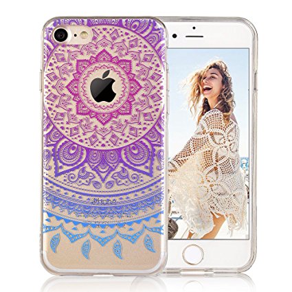 iPhone 7 case, iPhone 8 case, COSANO Premium Quality Henna Mandala Floral Case [Hard PC Back   Soft TPU Bumper] Crystal Clear Cute flowers design[Ultra thin] for iPhone 7/8 (4.7") (Purple Mandala 7)