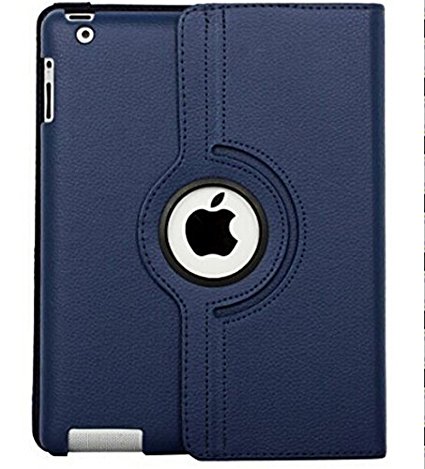 Ipad Case 360 Degrees Rotating Stand Leather Magnetic Smart Cover Case for Ipad 2/ 3/4 Generation Case with Bonus Screen Protector, Stylus and Cleaning Cloth ( Royal Blue)