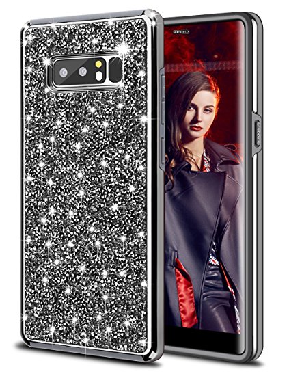 Note 8 Case,Galaxy Note 8 Case,HoneyAKE Glitter Bling Rhinestone Sparkle Diamond Hybrid Hard Cover Crystal Handmade Heavy duty Shockproof Bumper Protective phone case for Samsung Galaxy Note 8(Black)