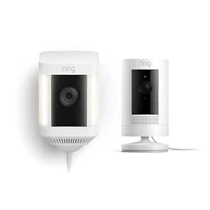 Ring Spotlight Cam Plus with Ring Stick Up Cam, Plug-In White