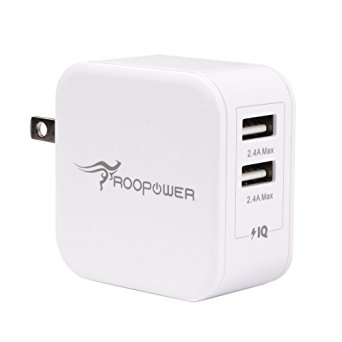 USB Charger, Roopower 24W/4.8A Dual USB Travel Wall Charger Adapter with Foldable Plugs for Apple iPad Air / Mini, iPhone 6 6S Plus 5s; Samsung Galaxy S7 S6 Edge  S5, Note5/4 and More (White)