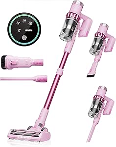 Belife Cordless Vacuum Cleaner, 38Kpa 450W Stick Vacuum Cleaners for Home Carpet Hardwood Floor, Wireless Household Vaccum for Pet Hair with Led Touch Display, Up to 50mins Runtime (Pink)