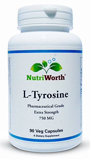 NutriWorth L-Tyrosine 750mg Pharmaceutical Grade, Non-Gmo 90 Vegetable Capsules