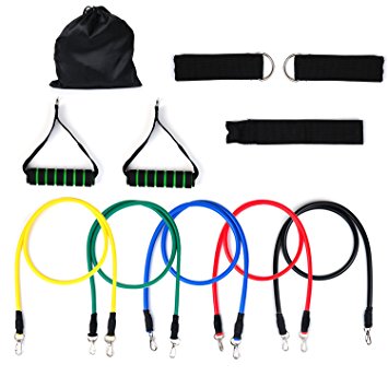 Turata Resistance Bands Exercise Bands Rubber Fitness Workout Bands with Door Anchor Ankle Strap Carrying Case for Home Gyms Physical Therapy (5 Colors)