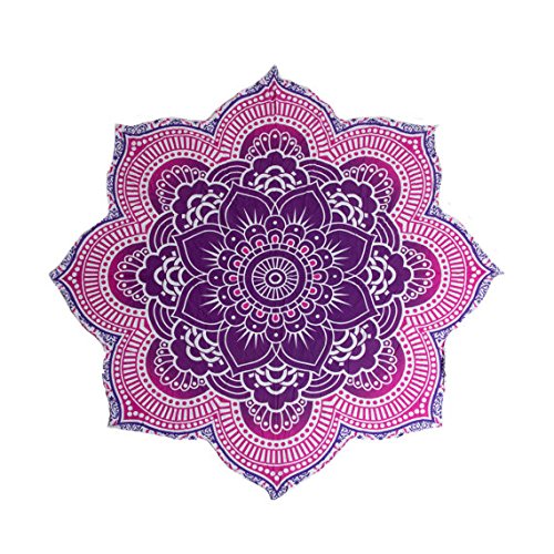 The Boho Street - 100% Cotton Large Round Lotus Flower Mandala Light Weight Tapestry - Outdoor Beach Roundie - Hippie Gypsy Boho Throw Towel Tablecloth Hanging Floral Pink Purple Lotus Shape Huge 78"