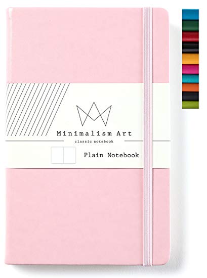 Minimalism Art | Classic Notebook Journal, Size: 5" X 8.3", A5, Pink, Plain/Blank Page, 192 Pages, Hard Cover/Fine PU Leather, Inner Pocket, Quality Paper - 100gsm | Designed in San Francisco