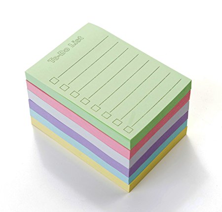 EHME Super Sticky Notes 3"x4",The To Do List Notepad,Easy Post Lined Notes,6 Pad/Pack,100 Sheet/Pad,Six Colors