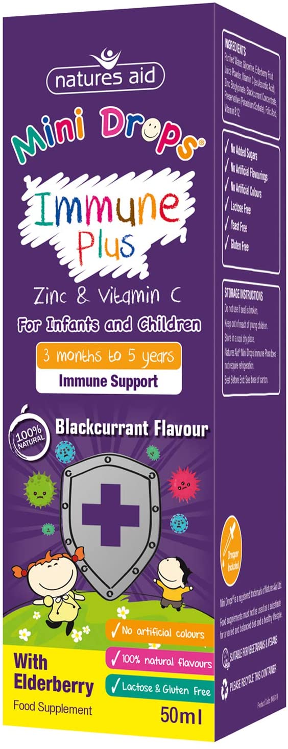 Natures Aid Immune Plus Mini Drops for Infants and Children, Sugar Free, 50 ml