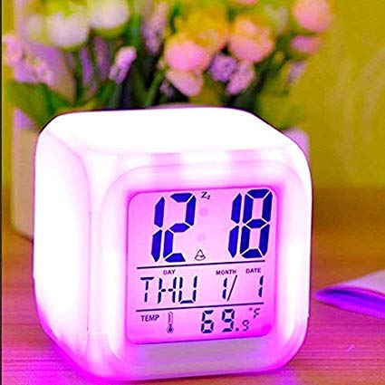 Piesome Smart Digital Alarm Clock for Bedroom,Heavy Sleepers,Students with Automatic 7 Colour Changing LED Digital Alarm Clock with Date, Time, Temperature for Office and Bedroom, digital clock for home,alarm clocks for students