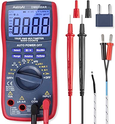 AstroAI Digital Multimeter, 6000 Counts TRMS, Auto Ranging and Manual, Measures Current, Voltage, Resistance, Continuity, Frequency; Tests Diodes, Transistors, Temperature